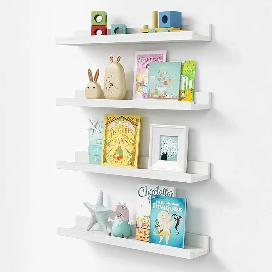 Chic White Floating Bookshelves 