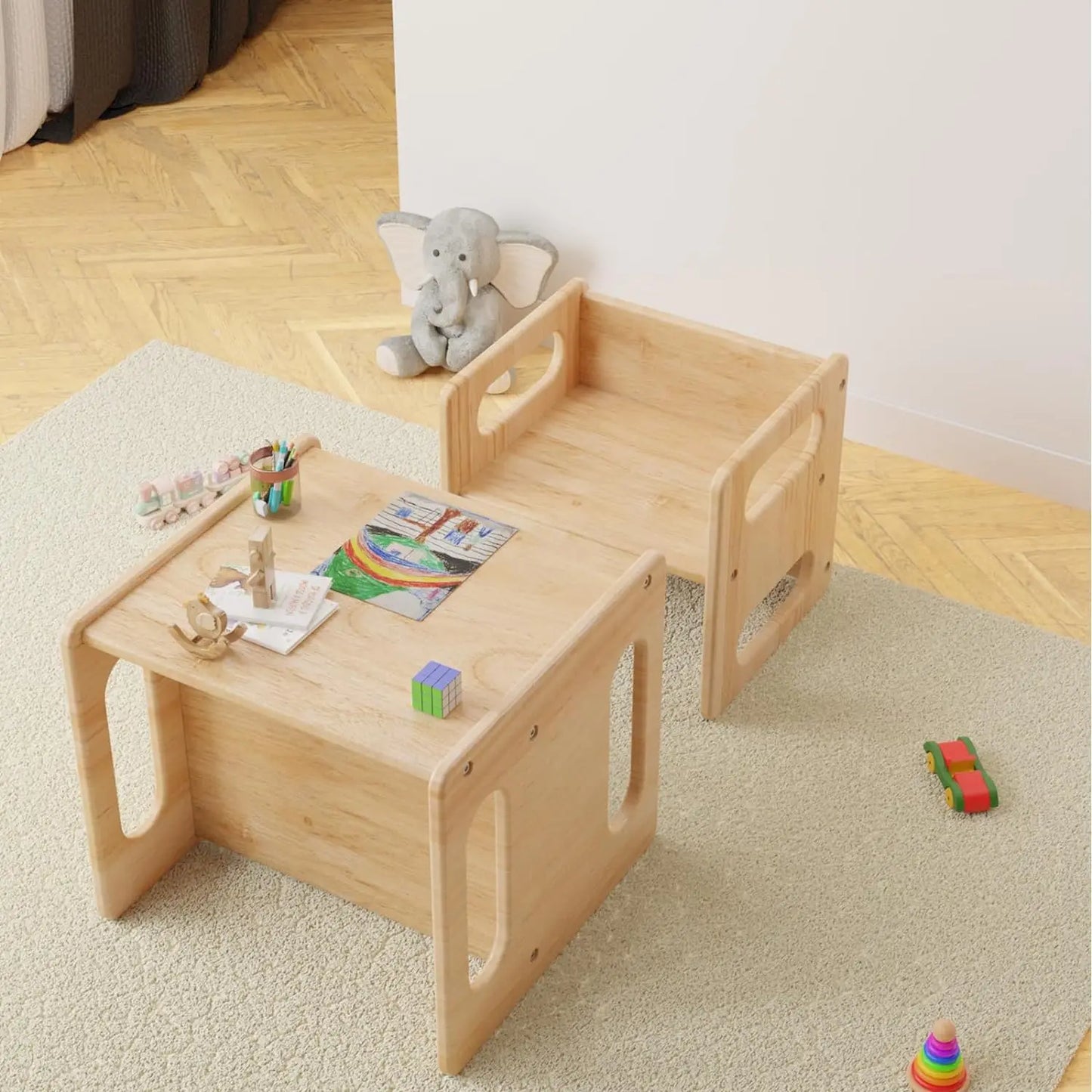 Montessori Weaning Table and Chair Set for Toddler and Baby,Handmade Solid Wood Design for Childrens Age 1-5Baby Furniture