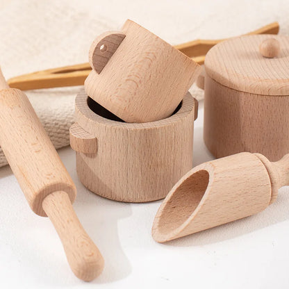 Montessori Sensory Enlighten Puzzle Toys Set Simulated Kitchen Tea Set Family Experience Early Childhood Education Wooden Toys